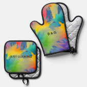 カラフルlgbtq虹 鍋つかみ&鍋敷きセット (正面/裏面)