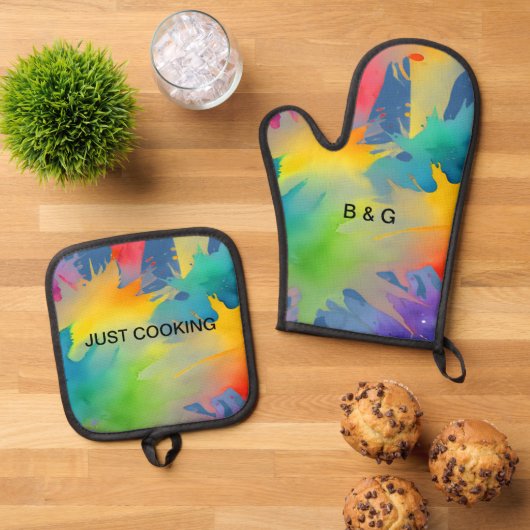 カラフルlgbtq虹 鍋つかみ&鍋敷きセット (トップダウン)