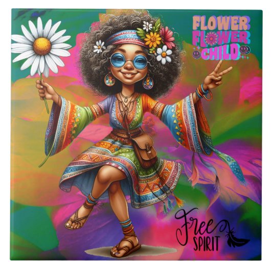 カラフルMe Hippieシックな花セラミックタイル タイル (正面)