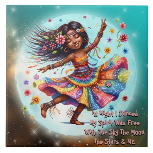 カラフルMe Hippie Chic Moon Danceセラミックタイル タイル (正面)