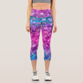 カラフルMermaidガーリーグリッタースケールパターン カプリレギンス (正面)