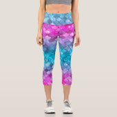 カラフルMermaidガーリーグリッタースケールパターン カプリレギンス (正面)