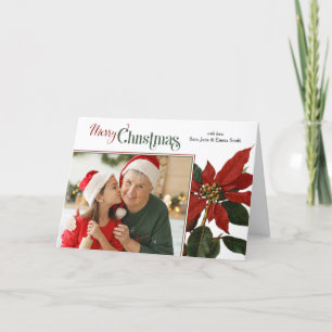 カラフルMerry Christmas Script w/Poinsettia Photo シーズンカード