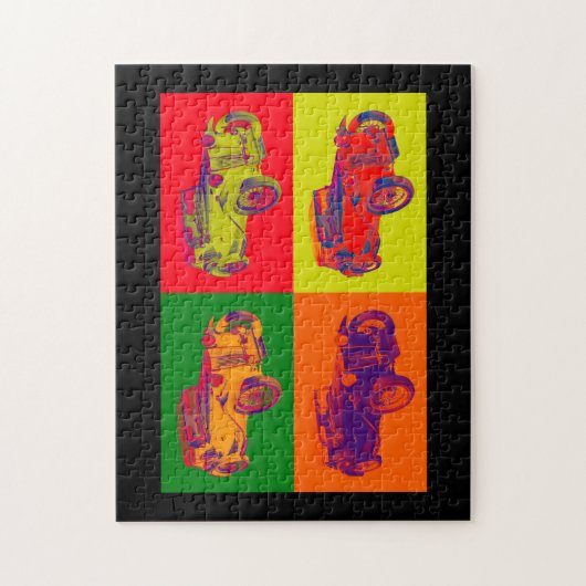 カラフルMg Tcのクラシックカーのポップアート ジグソーパズル (縦)