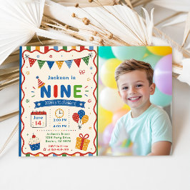 カラフルNINE9歳の誕生日パーティー 招待状