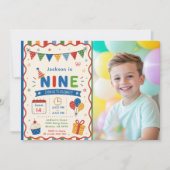 カラフルNINE9歳の誕生日パーティー 招待状 (正面)