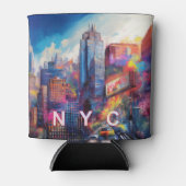 カラフルNYCスカイライン抽象芸術アート 缶クーラー (正面)