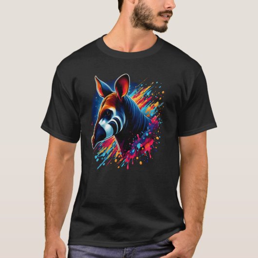 カラフルOkapiスプラッシュ絵を描アーワーク Tシャツ (正面)