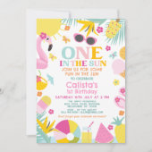 カラフルOne In The Sun Poolパーティー1st誕生日 招待状 (正面)