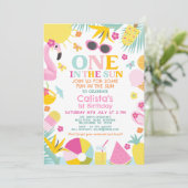 カラフルOne In The Sun Poolパーティー1st誕生日 招待状 (スタンド正面)