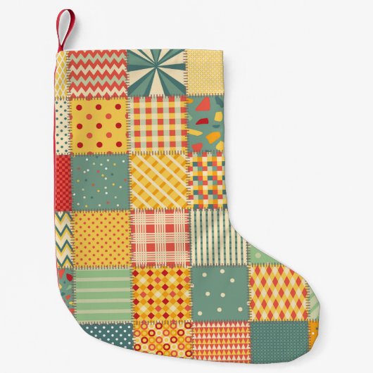 カラフルpatchwork:抽象芸術シームレスオーナメント。 スモールクリスマスストッキング (正面)