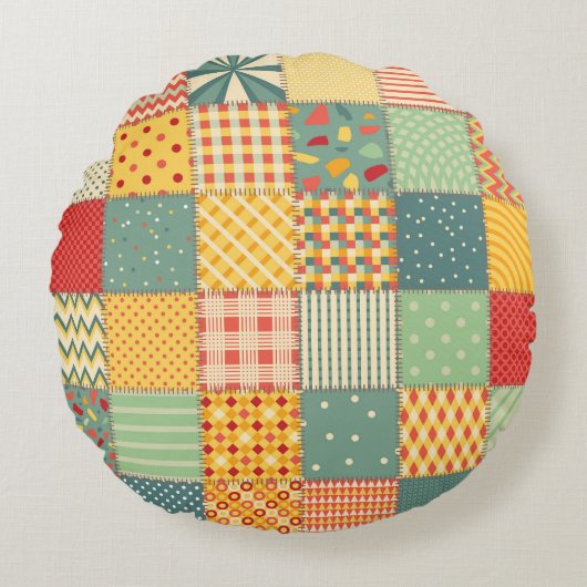 カラフルpatchwork:抽象芸術シームレスオーナメント。 ラウンドクッション (正面)