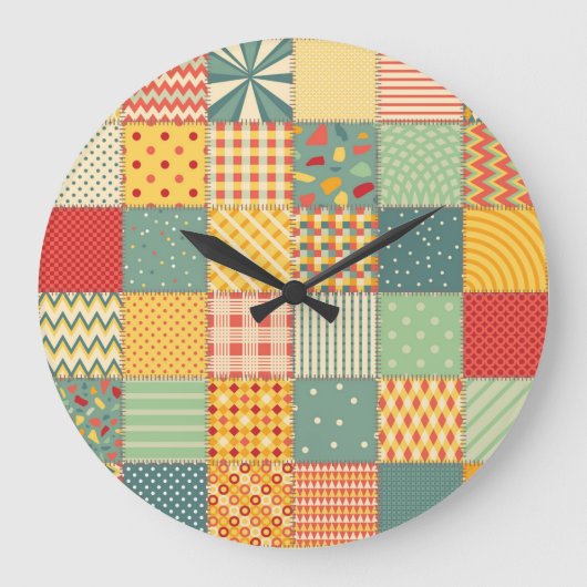 カラフルpatchwork:抽象芸術シームレスオーナメント。 ラージ壁時計 (正面)