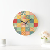 カラフルpatchwork:抽象芸術シームレスオーナメント。 ラージ壁時計 (ホーム)