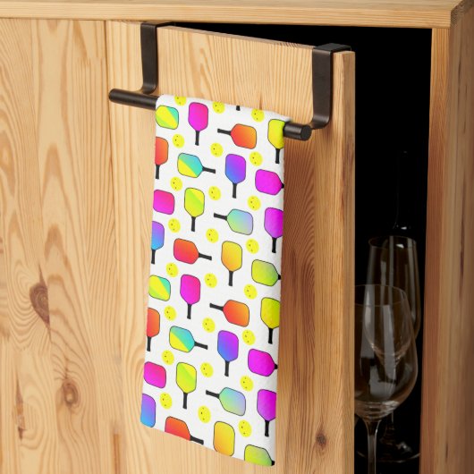 カラフルPickleball Paddles, Yellow Pickleball キッチンタオル (三つ折り)