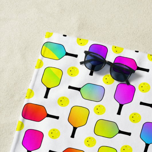 カラフルPickleball Paddles, Yellow Pickleball ビーチタオル (インサイチュ)