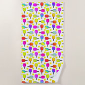 カラフルPickleball Paddles, Yellow Pickleball ビーチタオル (正面)