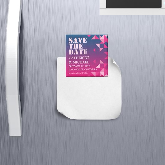 カラフルPink & Blue Geometric日付を保存 マグネット