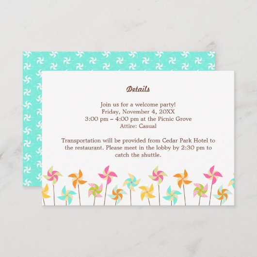 カラフルPinwheelテーマ結婚の エンクロージャーカード (正面/裏面)