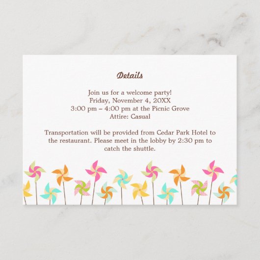 カラフルPinwheelテーマ結婚の エンクロージャーカード (正面)