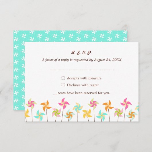カラフルPinwheelテーマ結婚の 出欠カード (正面/裏面)