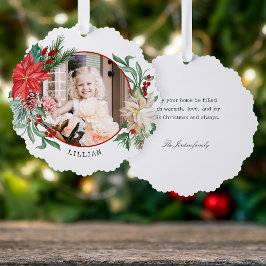 カラフルPoinsettia, Pine & Berry写真 オーナメントカード