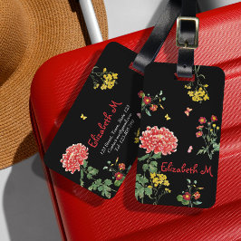 カラフルPower Gardenかわいらし Hand-Draw on Black ラゲッジタグ