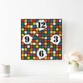 カラフルPrimary Colorsの正方形ウォールクロック スクエア壁時計 (ホーム)