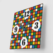 カラフルPrimary Colorsの正方形ウォールクロック スクエア壁時計 (傾斜)