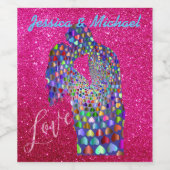 カラフルPrismaticHeartsシルエットカップル暗い赤紫色 ワインラベル (シングルラベル)