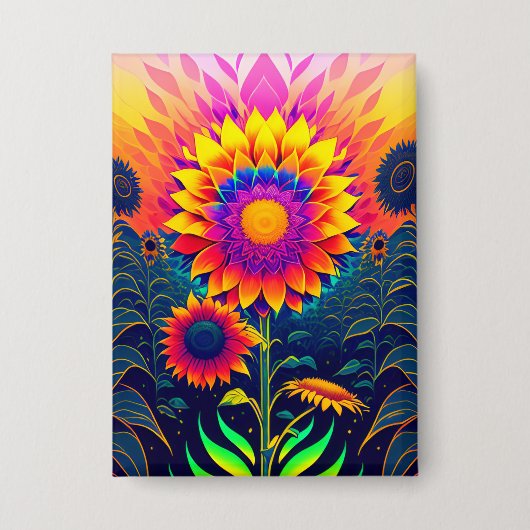 カラフルRadiant Sunflowersボタン 缶バッジ (正面)