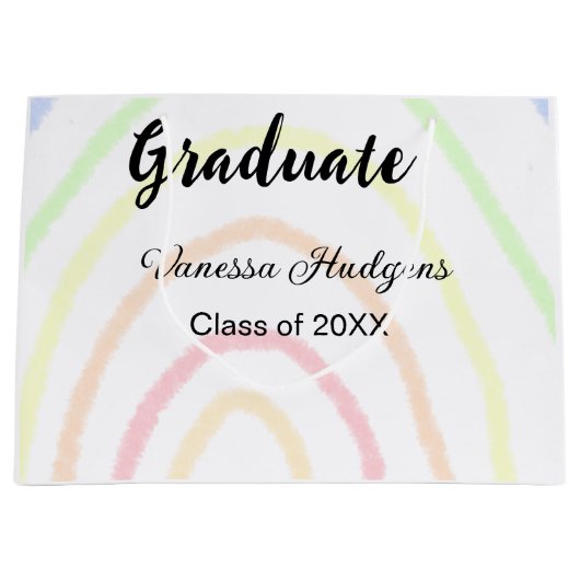カラフルrainboho graduation add name year ラージペーパーバッグ (正面)