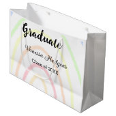 カラフルrainboho graduation add name year ラージペーパーバッグ (正面アングル)