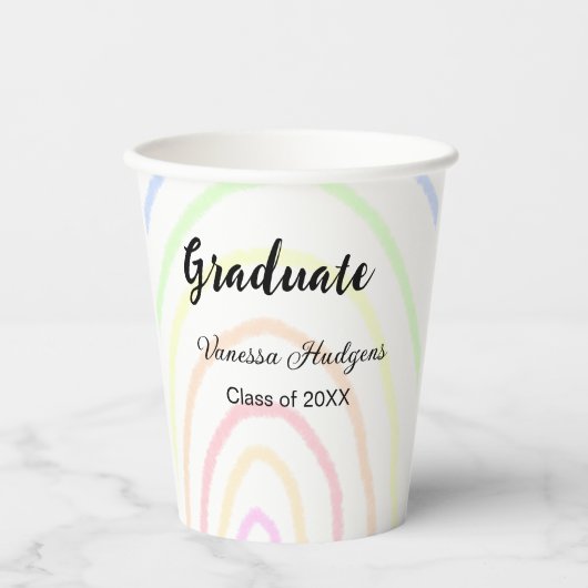 カラフルrainboho graduation add name year 紙コップ (正面)