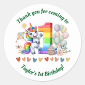 カラフルRainbow and Unicorn 1st誕生日パーティー ラウンドシール (正面)