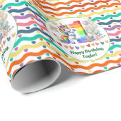 カラフルRainbow and Unicorn 1st誕生日パーティー ラッピングペーパー (ロールコーナー)