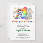 カラフルRainbow and Unicorn 1st誕生日パーティー 招待状 (正面)