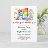 カラフルRainbow and Unicorn 1st誕生日パーティー 招待状 (スタンド正面)