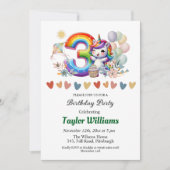 カラフルRainbow and Unicorn 3rd Birthdayパーティー 招待状 (正面)