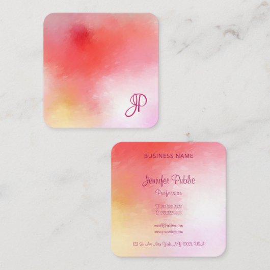 カラフルScript Monogram モダン Data スクエア名刺 (正面/裏面)