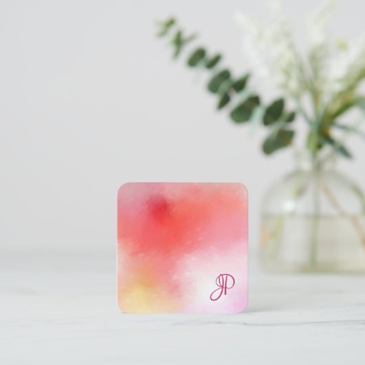 カラフルScript Monogram モダン Data スクエア名刺 (スタンド正面)