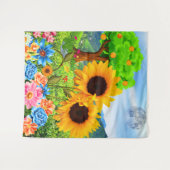 カラフルSun Flowers in自然-抽象芸術フローラ タペストリー (正面(横))