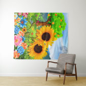 カラフルSun Flowers in自然-抽象芸術フローラ タペストリー (インサイチュ(横))