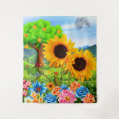 カラフルSun Flowers in自然-抽象芸術フローラ タペストリー (正面)