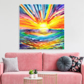 カラフルSun Rays over the Water Reflection AI Art キャンバスプリント (インサイチュ (リビング))