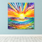 カラフルSun Rays over the Water Reflection AI Art キャンバスプリント (インサイチュ (ウッドフロア))
