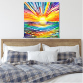 カラフルSun Rays over the Water Reflection AI Art キャンバスプリント (インサイチュ (寝室))