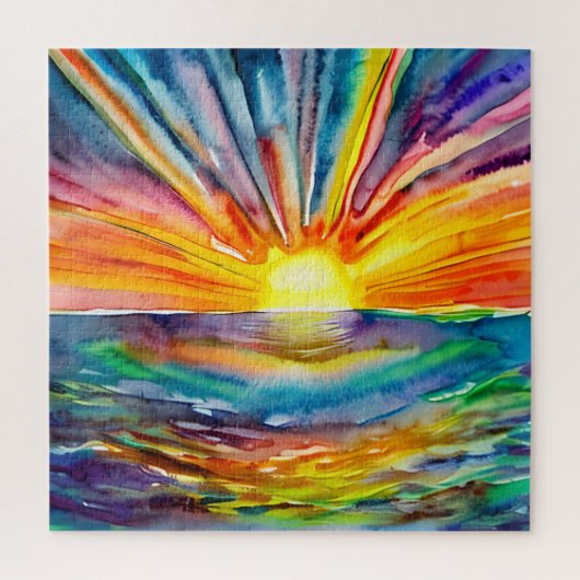 カラフルSun Rays over the Water Reflection AI Art ジグソーパズル (縦)