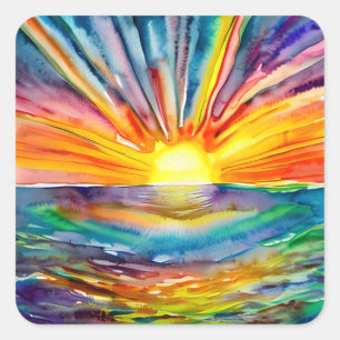 カラフルSun Rays over the Water Reflection AI Art スクエアシール