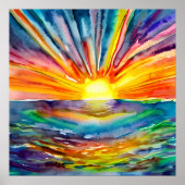 カラフルSun Rays over the Water Reflection AI Art ポスター (正面)